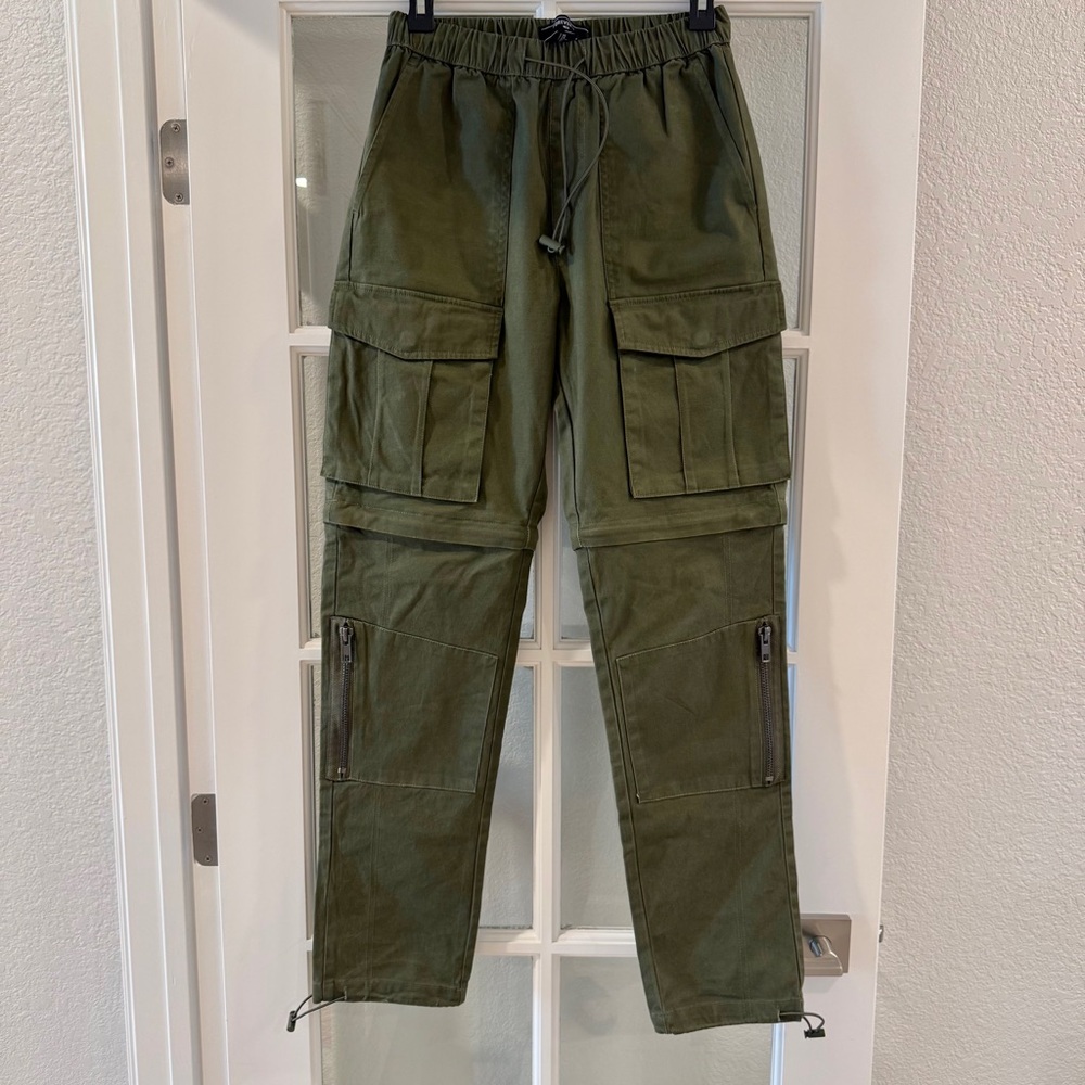 Forever 21 Men Olive Green Cargo Pants with Pockets & Zippers Size Small